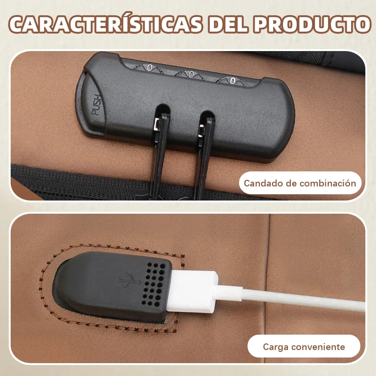 Bolso Bandolera Antirrobo Impermeable con Candado y Puerto USB.