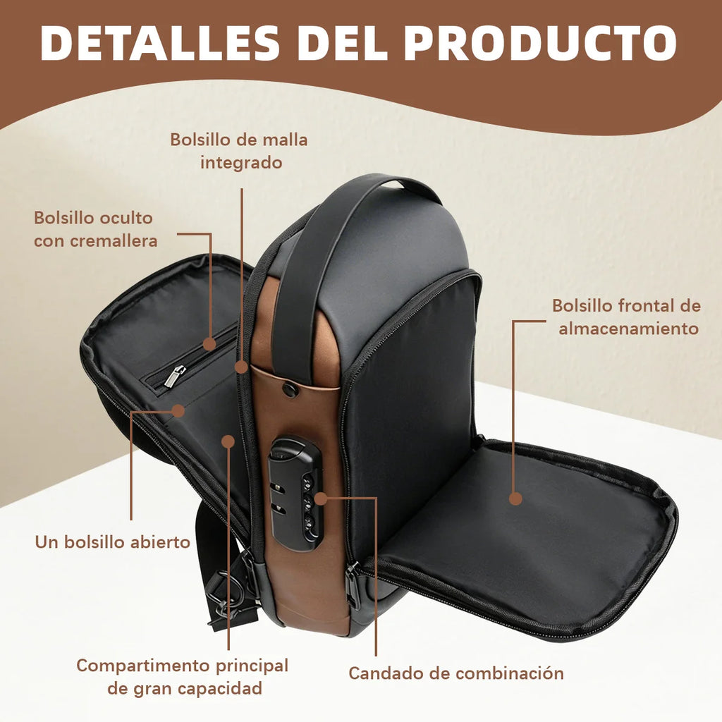 Bolso Bandolera Antirrobo Impermeable con Candado y Puerto USB.
