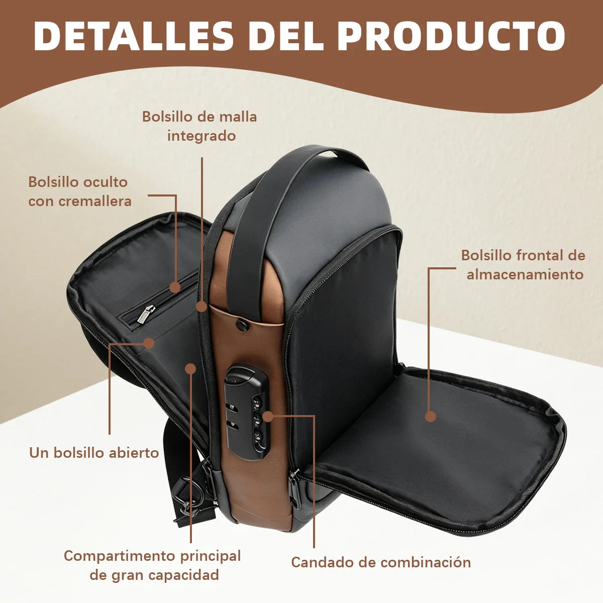 Bolso Bandolera Antirrobo Impermeable con Candado y Puerto USB.