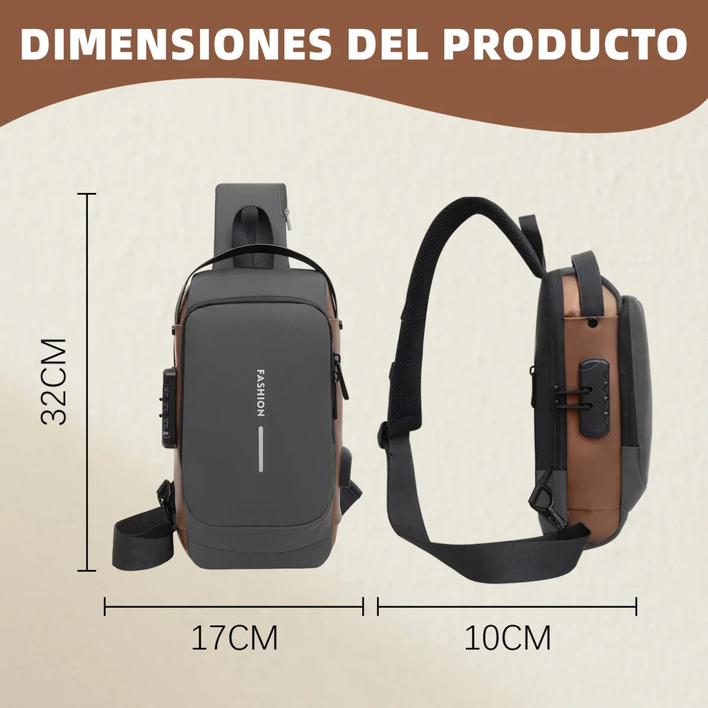 Bolso Bandolera Antirrobo Impermeable con Candado y Puerto USB.