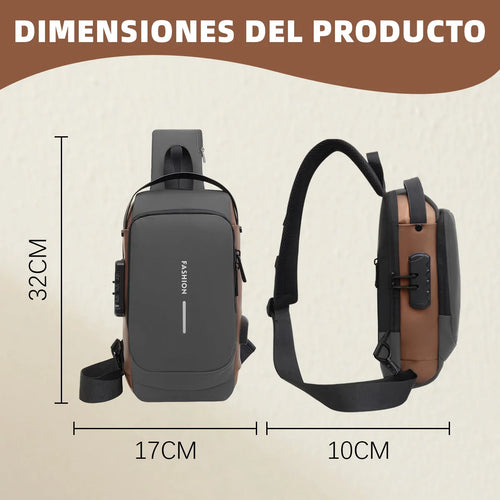 Bolso Bandolera Antirrobo Impermeable con Candado y Puerto USB.