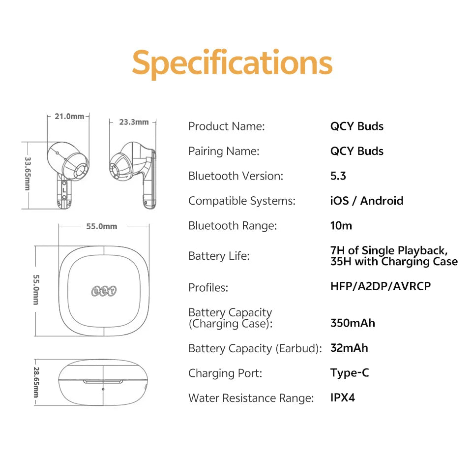 Audífonos QCY  Buds TWS Bluetooth 5.3 | 35H de Batería