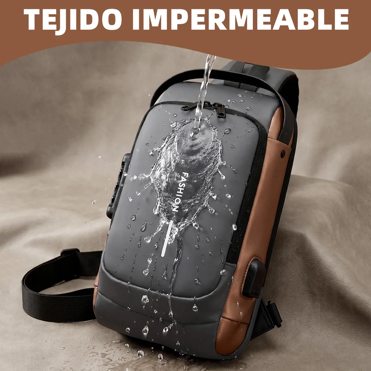 Bolso Bandolera Antirrobo Impermeable con Candado y Puerto USB.